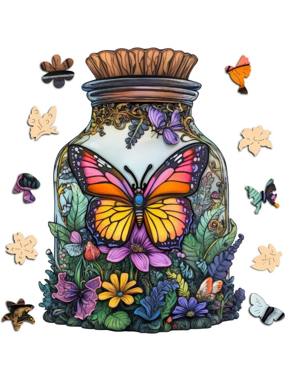 500 Pcs Wooden Jigsaw Puzzle - Butterfly & Flower Art, 13.3x18.5in, Fun Gift